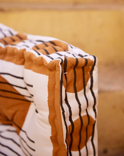 Handmade Cotton Block Printed Floor Cushion: Boho Moon Phase Decor