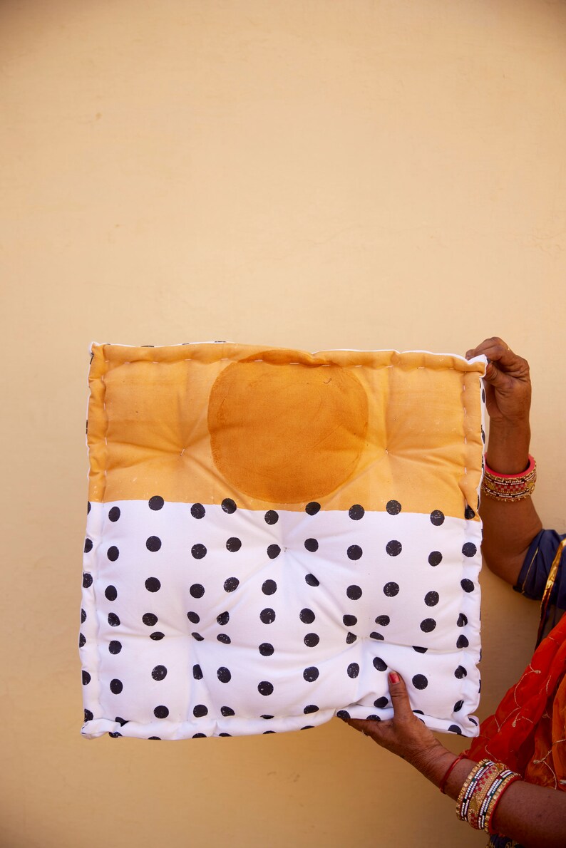 Handmade Reversible Floor Cushion: Block Printed Cotton Meditation Pillow