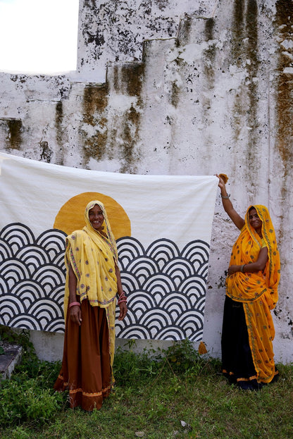 Hand-Block Printed Kantha Throw Blanket: Boho Cotton Quilted Throw (84” x 54”)