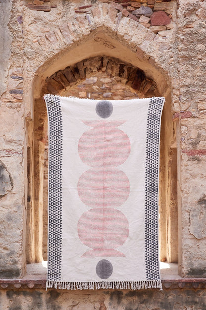 Handmade Cotton Rug: Bauhaus Block Print, Indian Area Rug