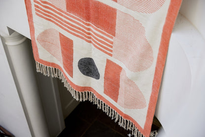 Hand Block Printed Cotton Rug: Terracotta & Black Geometric Rug - Boho Modern Decor