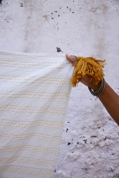 Handmade Block Print Kantha Throw Blanket: Boho Cotton Quilted Bedcover