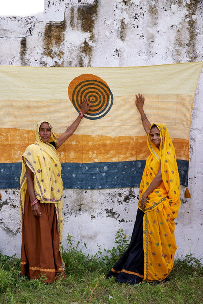 Handmade Kantha-Stitched Linen Throw: Block-Printed Boho Quilted Blanket