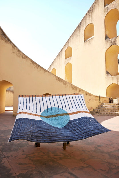 Handmade Block-Printed Cotton Quilt: Reversible Boho Bedspread