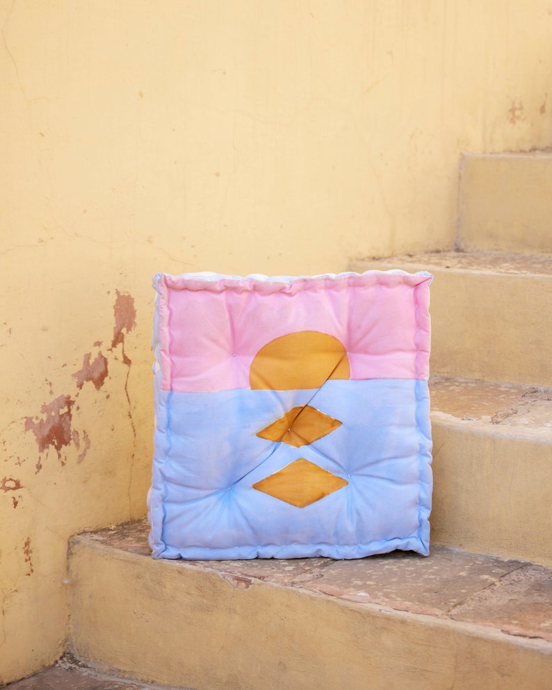 Reversible Floor Cushion: Hand-Printed Cotton Meditation Pillow