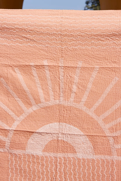 Hand-Stitched Kantha Throw Blanket: Block Printed Boho Cotton Throw