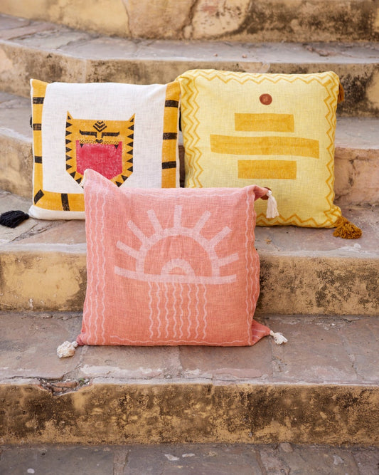 Handmade Block Print Pillow Cover: Cotton Euro Sham, 26"x26"
