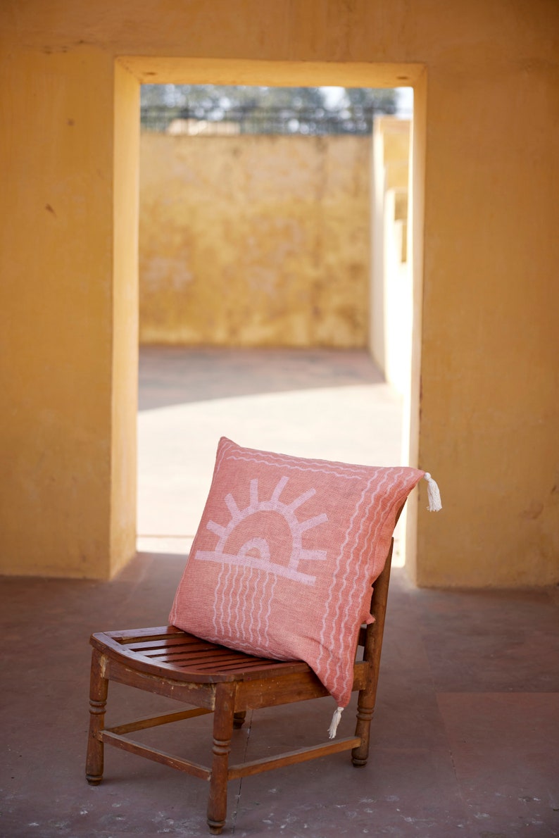 Handmade Block Print Pillow Cover: Cotton Euro Sham, 26"x26"