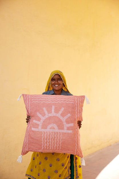 Handmade Block Print Pillow Cover: Cotton Euro Sham, 26"x26"