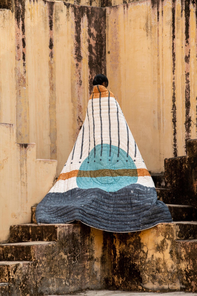 Handmade Queen Quilt: Reversible Boho Cotton Bedspread