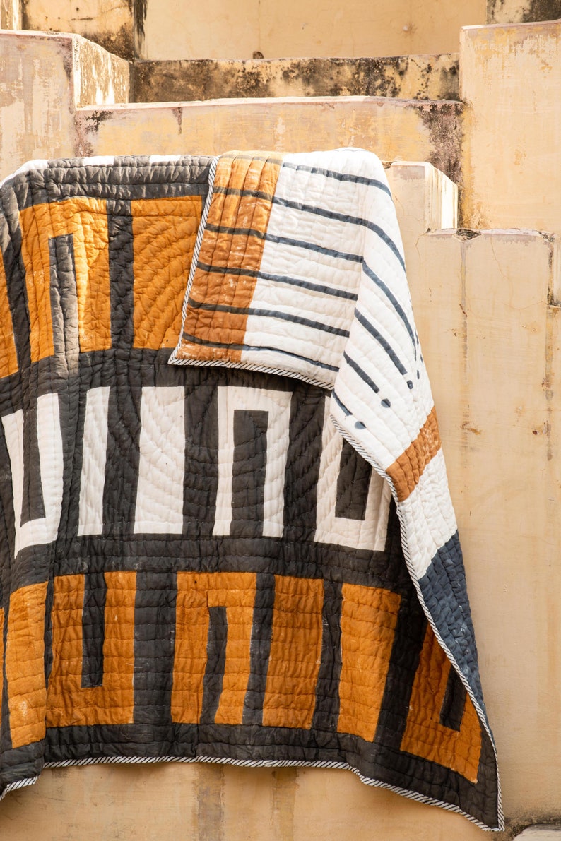 Handmade Block Print Twin Quilt Set: Boho Cotton Bedspread