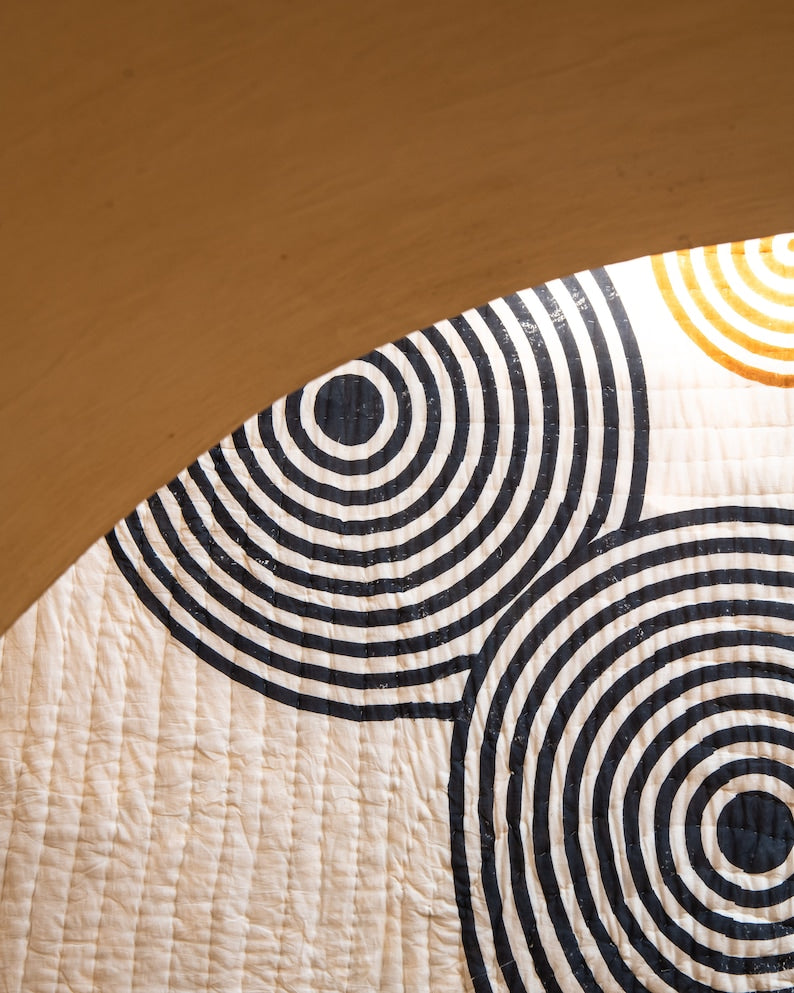 Handmade Kantha Quilt: Reversible Hand-Block Printed Cotton Bedding