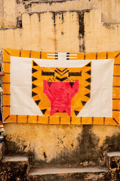 Handmade Block Printed Tiger Rug: Colorful Cotton Area Rug (4x6)