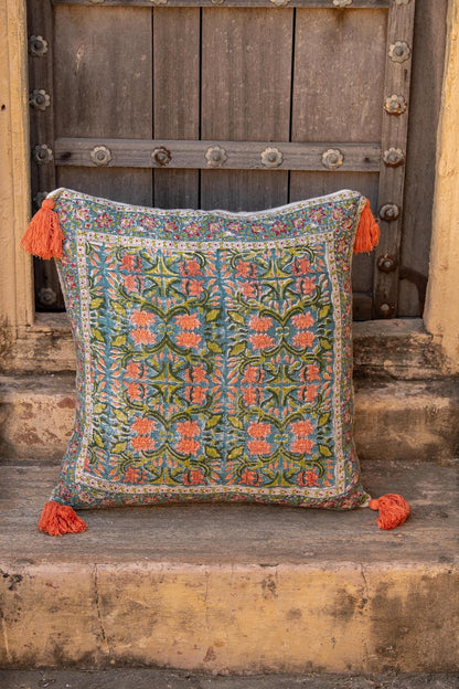 Handmade Cotton Gauze Quilt Bedding Set: Boho Lotus Block Print
