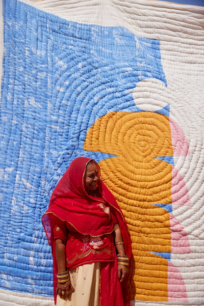 Hand Block Printed Queen Quilt Set: Modern Bohemian Bedding