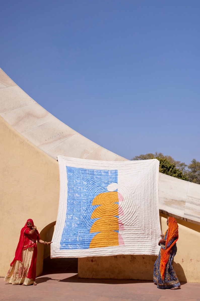 Hand Block Printed Queen Quilt Set: Modern Bohemian Bedding
