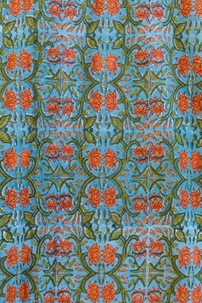 Hand-Printed Cotton Duvet Cover Set: Reversible Floral Boho Bedding
