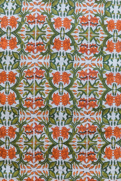 Hand-Printed Cotton Duvet Cover Set: Reversible Floral Boho Bedding