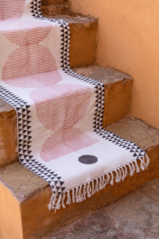 Block Printed Cotton Dhurrie Rug Runner: Modern Hallway Decor
