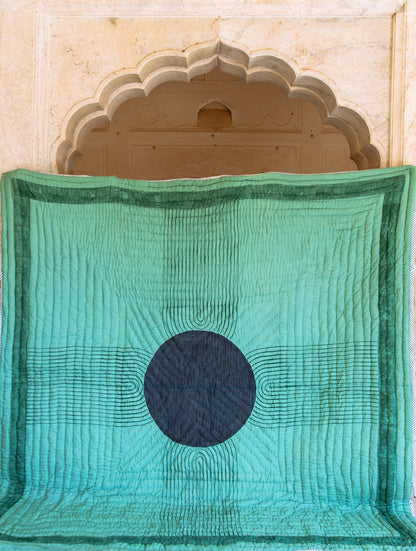 Handmade Kantha Quilt: Reversible Blue Ocean Bedspread Set