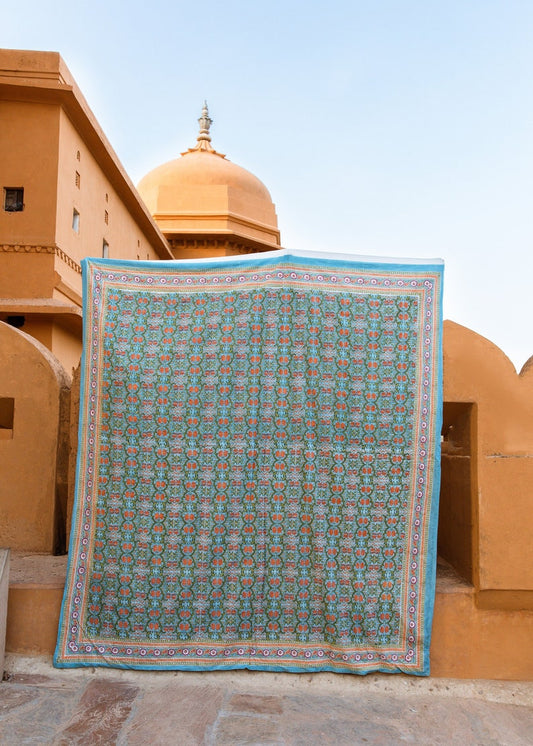 Hand-Printed Cotton Duvet Cover Set: Reversible Floral Boho Bedding