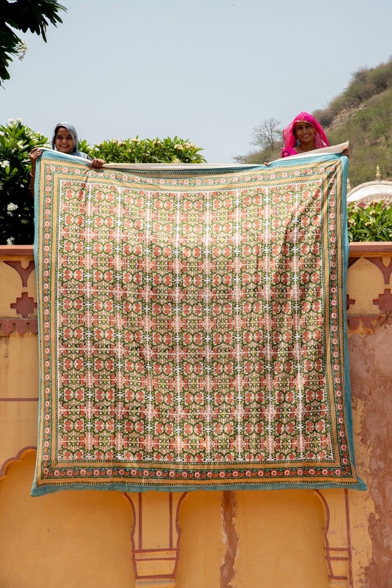 Hand-Printed Cotton Duvet Cover Set: Reversible Floral Boho Bedding