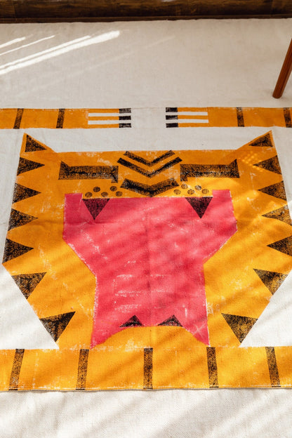 Handmade Block Printed Tiger Rug: Colorful Cotton Area Rug (4x6)