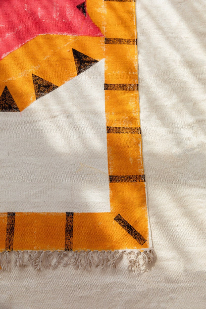 Handmade Block Printed Tiger Rug: Colorful Cotton Area Rug (4x6)
