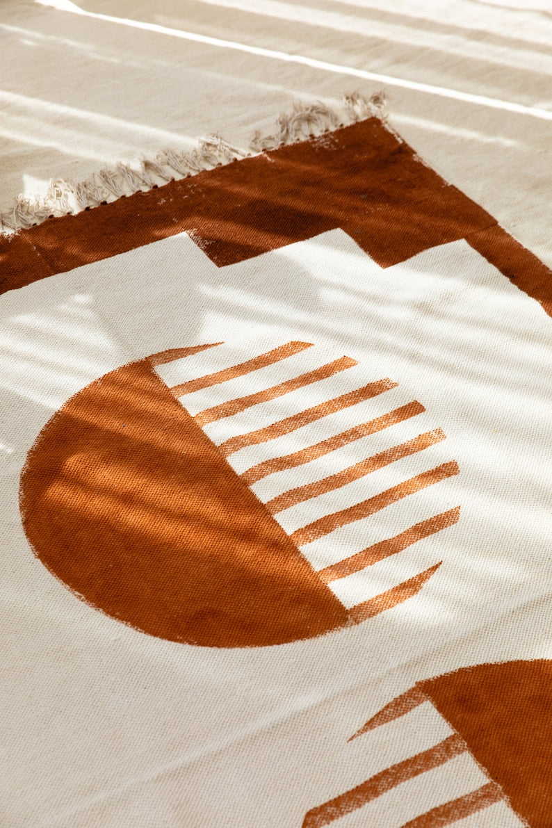 Handwoven Cotton Rug 4x6: Southwestern Block Print, Desert Home Accent