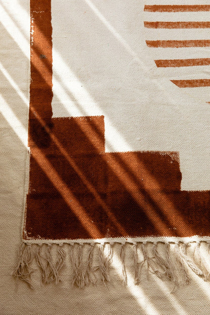 Handwoven Cotton Rug 4x6: Southwestern Block Print, Desert Home Accent
