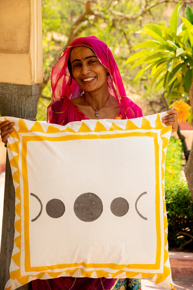 Hand-Block Printed Cotton Quilt: Sun & Moon Reversible Bedspread