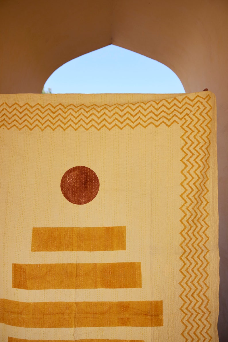 Hand-Block Printed Kantha Throw Blanket: Boho Cotton Bedcover