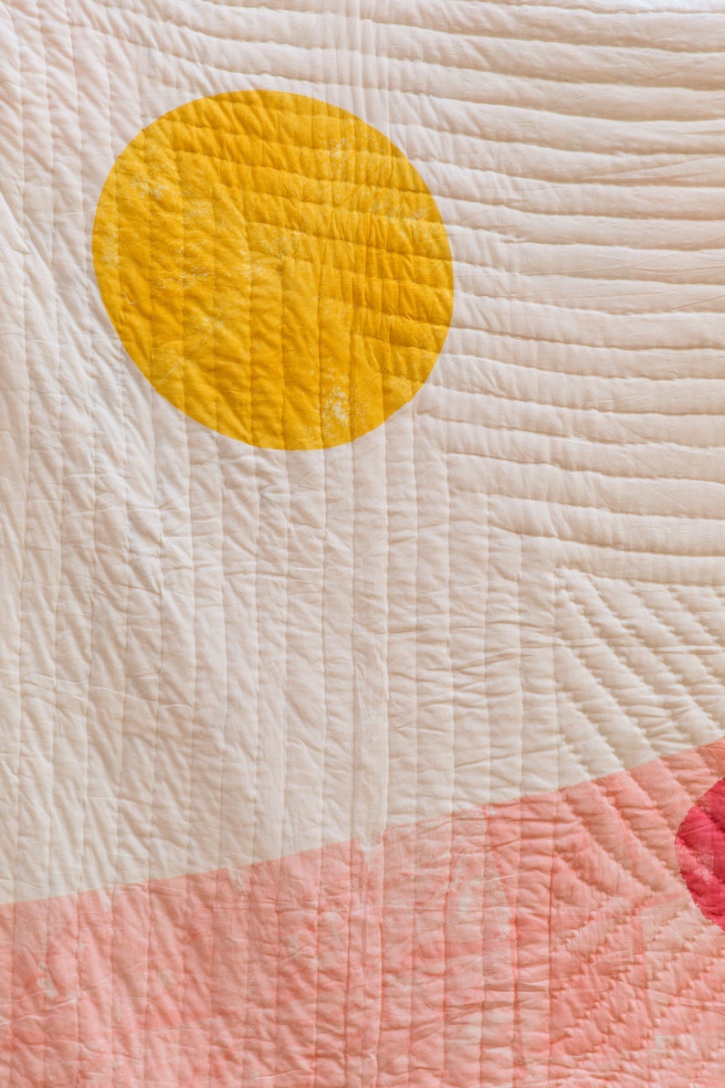 Modern Block Print Quilt: Handmade Cotton Bedspread