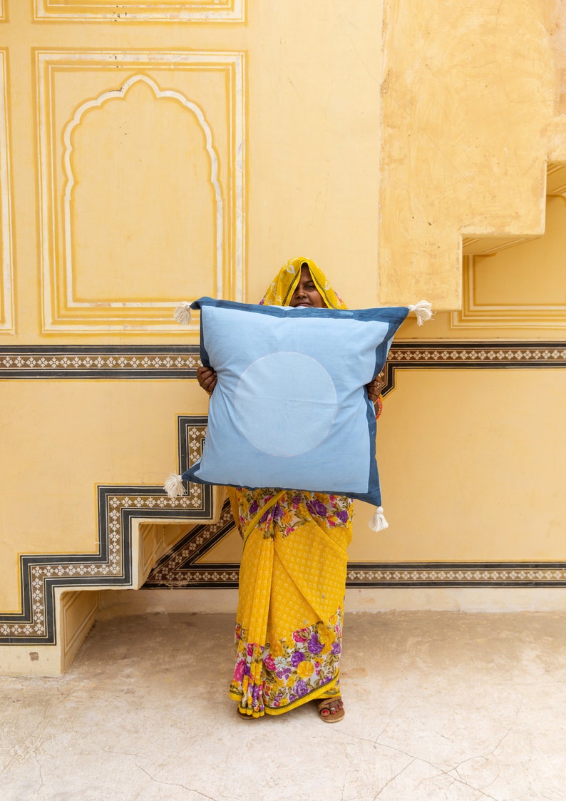 Handmade Kantha Quilt: Reversible Blue Ocean Bedspread Set