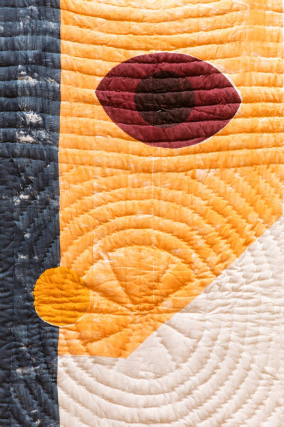 Handmade Block-Printed Cotton Quilt: Reversible Geometric Design