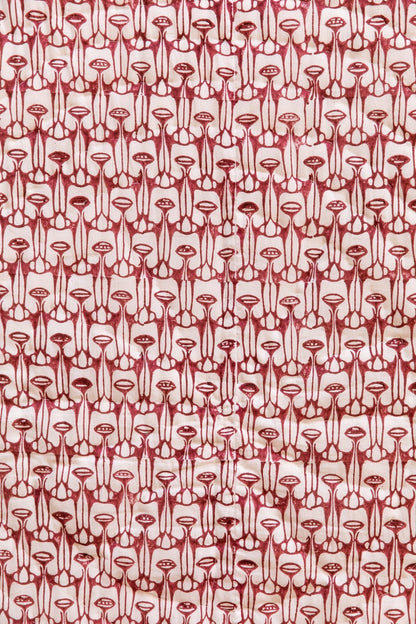 Red Handmade Block Print Quilt: Koloman Moser Inspired, King/Queen Size