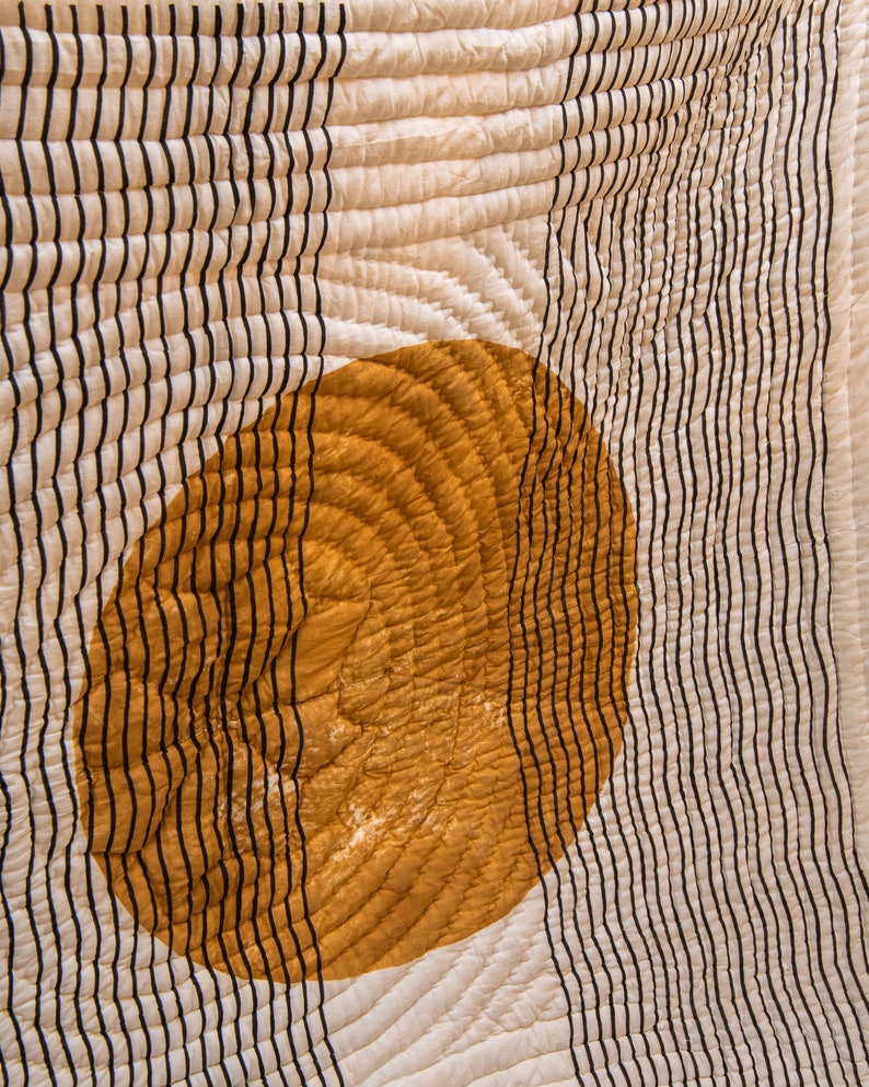 Handmade Twin Quilt: Boho Kantha Stitch Block Print Bedspread