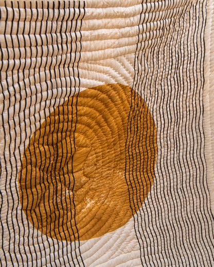 Handmade Twin Quilt: Boho Kantha Stitch Block Print Bedspread