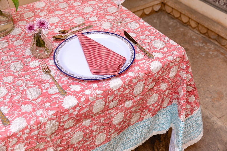 Pink Floral Kantha Quilt: Hand-Stitched Cotton Throw Blanket