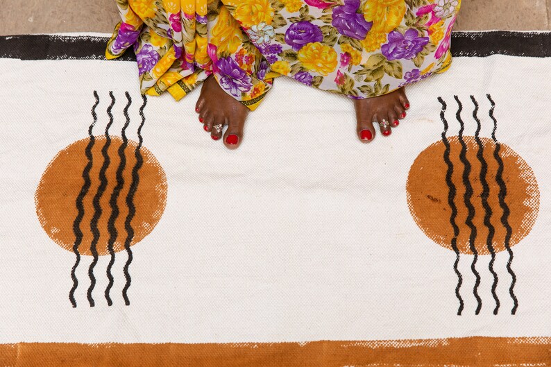 Block Printed Cotton Runner Rug: 2x6 Handmade Dhurrie Rug