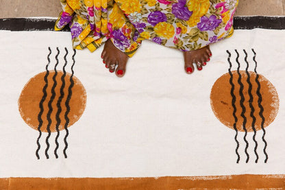 Block Printed Cotton Runner Rug: 2x6 Handmade Dhurrie Rug