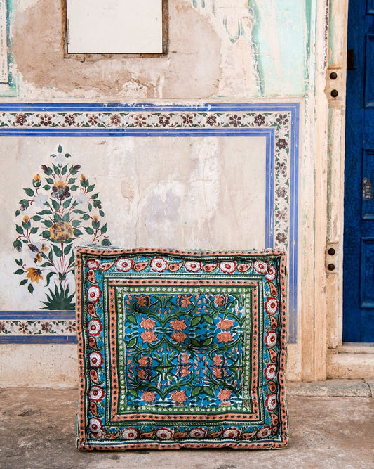Cotton Meditation Cushion: Bohemian Lotus Floor Pillow
