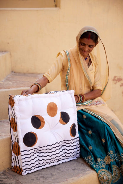 Handmade Cotton Floor Cushion: Large Square Reversible Pouf