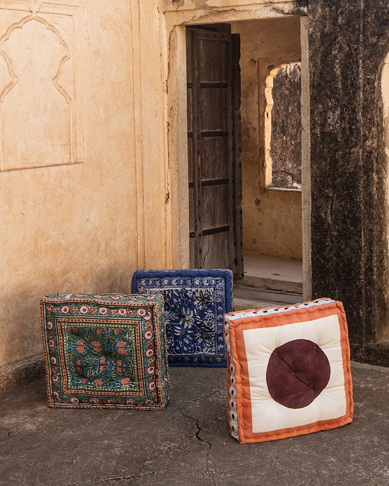 Cotton Meditation Cushion: Bohemian Lotus Floor Pillow