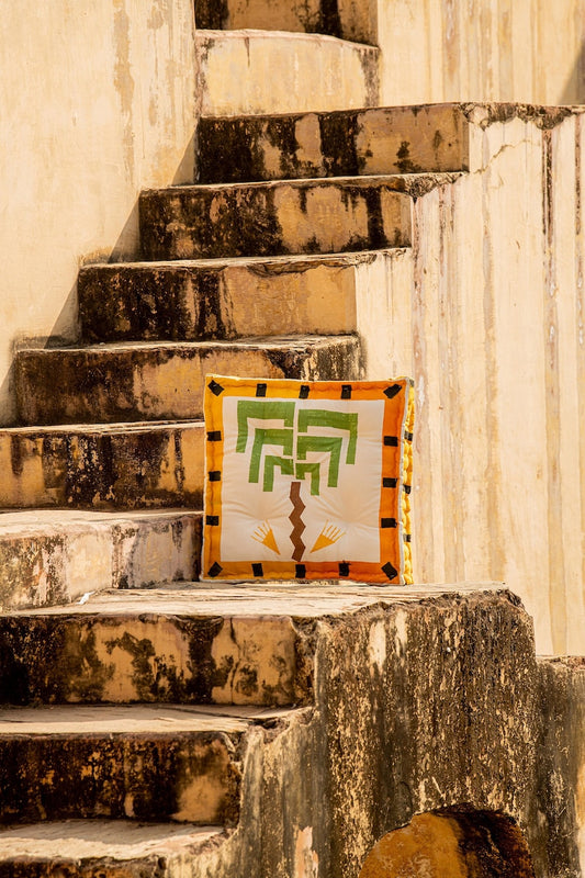 Hand-Printed Floor Cushion: Reversible Junglecore Cotton Pillow