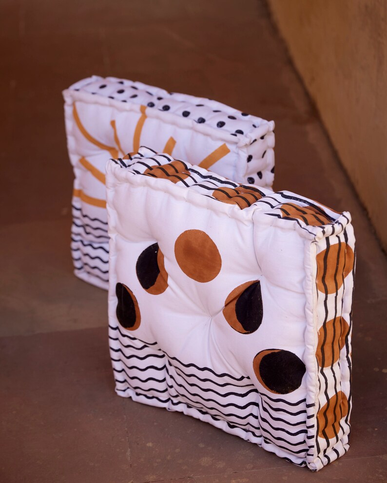Handmade Cotton Floor Cushion: Large Square Reversible Pouf