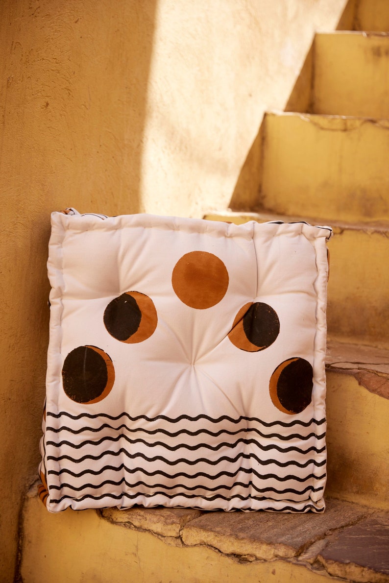 Handmade Cotton Floor Cushion: Large Square Reversible Pouf