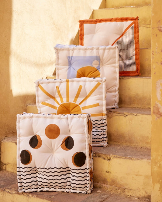 Handmade Cotton Floor Cushion: Large Square Reversible Pouf