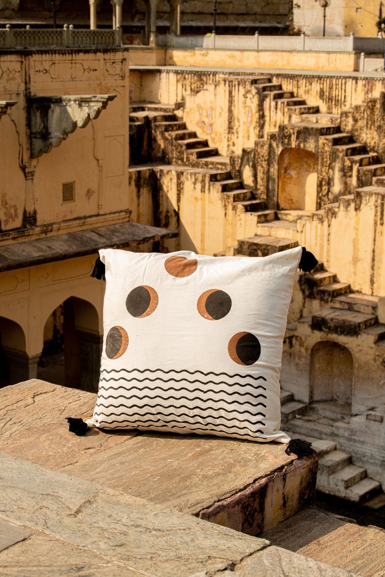 Hand-Block Printed Queen Quilt: Lunar Moon Cotton Bedspread