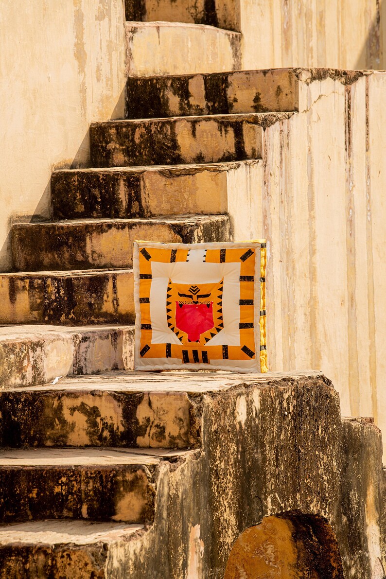 Hand-Printed Floor Cushion: Reversible Junglecore Cotton Pillow